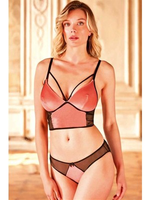 Amora Secret  Kadife Balensiz Desteksiz Dolgusuz Yaka Detaylı Bralet Sütyen ve Slip Takım Kadın Iç Giyim Rahat Kullanım