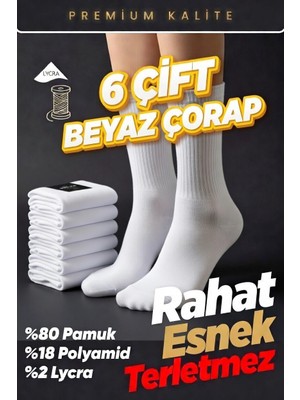 Thinborne 6 Çift Düz Beyaz Tenis Çorap Sporcu Çorabı Uzun Erkek Kadın Spor Çorap Beyaz