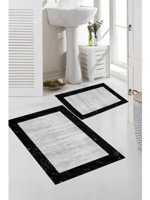 PremiumPort Modern Dijital Banyo Halısı, Çiftli Set, 100X60 & 60X50 cm