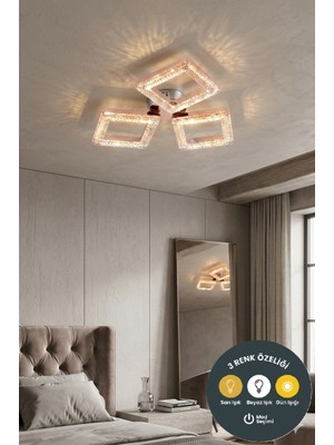 Lzy Avize Store Kristal Kare 3’lü Gold Avize – Salon, Yemek Masası, Mutfak, Antre ve Çocuk Odası Aydınlatma