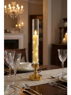 Luminzo Mumoxi Gold Renkli LED Işıklı Plastik Mumluk Modern Stil Dekoratif Aydınlatma