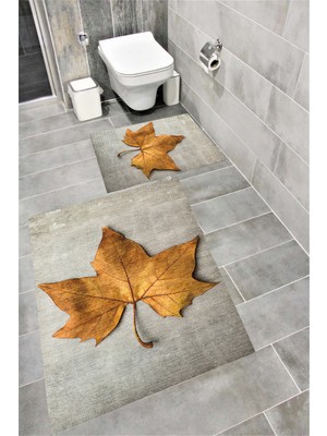 PremiumPort Suya Dayanıklı Dijital Baskılı Kaymaz Tabanlı Banyo Paspası Takımı