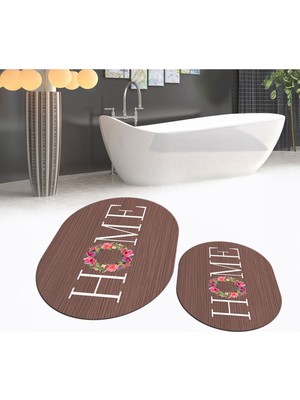PremiumPort Yıkanabilir Oval Kaymaz Banyo Paspası ve Klozet Takımı Seti