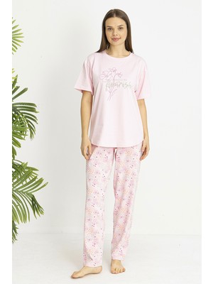 Remsa Kadın Süprem Kumaş Kısa Kol Pijama Takımı 26190 Pembe