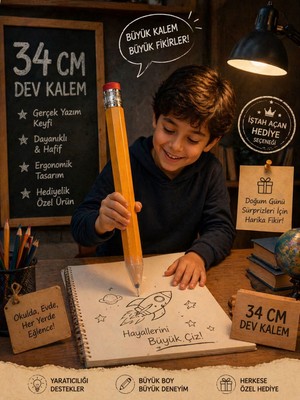 Seymen Bıçakçılık 34 cm Dev Boy Kalem Jumbo Kalem Büyük Boy Hediyelik Kalem Eğlenceli Yazı Kalemi Çocuklar Için