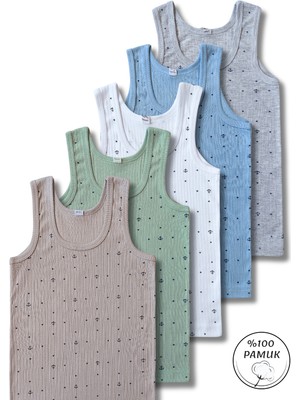 Panfilia %100 Pamuk Erkek Çocuk Fitilli Atlet 5'li Set / Fanila Iç Çamaşır