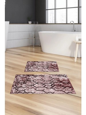 PremiumPort Yıkanabilir Dijital Baskılı Kaymaz Banyo Paspası Çift Seti
