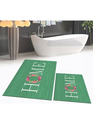 PremiumPort Yıkanabilir Dijital Baskılı Kaymaz Banyo Paspası ve Klozet Takımı