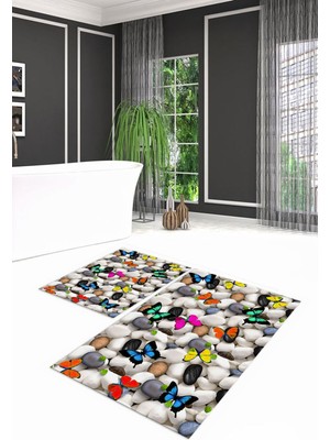 PremiumPort 3D Dijital Baskılı Kaymaz Taban Yıkanabilir Ikili Banyo Klozet Takımı