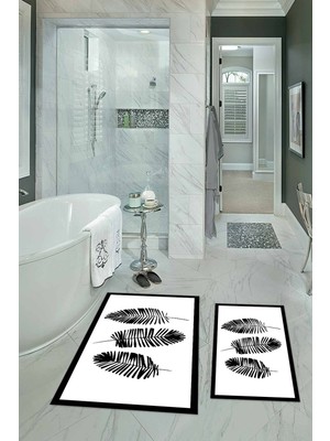 PremiumPort Yıkanabilir, Kaymaz, Dijital Baskılı Yaprak Desenli Banyo ve Klozet Takımı