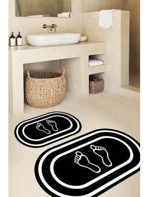 PremiumPort Yıkanabilir Kaymaz Taban Oval Banyo Paspası ve Klozet Takımı Seti