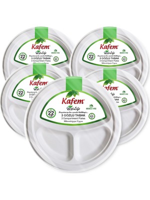 Kafem Ekolojik 3 Gözlü Karton Tabak 22 cm 25 Li x 5 Paket