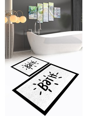 PremiumPort Dijital Baskılı Kaymaz Yıkanabilir Banyo Ikili Seti