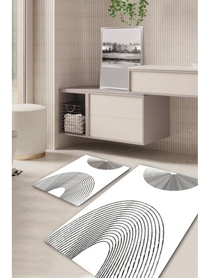 PremiumPort Dijital Baskılı Kaymaz Taban Yıkanabilir Banyo Halısı ve Paspas Takımı
