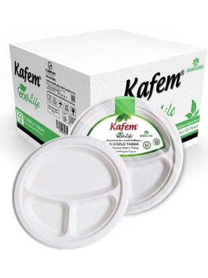 Kafem Ekolojik 3 Gözlü Karton Tabak 22 cm 25 Li x 40 Paket (Koli)