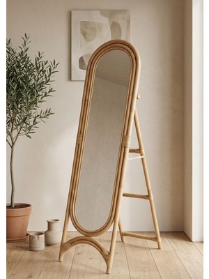 Lessio Home Doğal Rattan El Işçiliği Woven Ayaklı Ayna - Bohem Ev Dekorasyonu