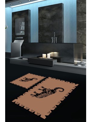 PremiumPort Yıkanabilir Kaymaz Fil Desenli Modern Banyo Takımı, Şık ve Fonksiyonel