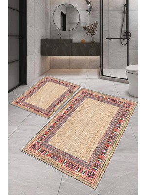 PremiumPort Modern Dijital Baskı Banyo Halısı Takımı, Şık ve Konforlu 100X60+60X50 cm