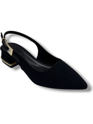 C-Shoes HK800-26 Süet Kısa Kare Topuk Arkası Açık Kadın Ayakkabı