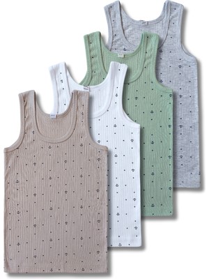 Panfilia %100 Pamuk Erkek Çocuk Fitilli Atlet 4'lü Set / Fanila / Iç Çamaşır