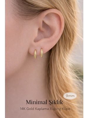 Sacce Scarves & Accessories Minimal Halka Küpe 9 mm – 14K Gold Kaplama Xuping Çelik Küpe (Günlük Kullanım)