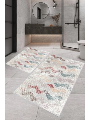 PremiumPort Modern Dijital Baskı Banyo Halısı, Ikili Set 100X60+60X50 cm