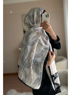 Buscarfs Krem Siyah Vual Ipek Şal
