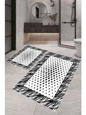 PremiumPort Modern Dijital Baskı Banyo Halısı Takımı, 100X60 + 60X50 cm