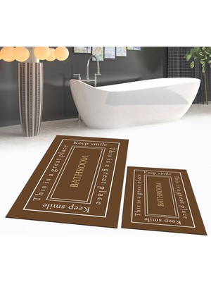 PremiumPort Yıkanabilir Dijital Baskılı Kaymaz Banyo Paspas ve Klozet Takımı