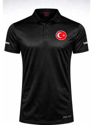 Ghassy Co. Türk Bayrak Logolu Polo Yaka Hafif Esnek Hızlı Kuruyan Kumaş Performans Spor Tişört