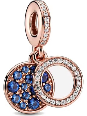 Fubena Rose Renk Lacivert Parıldayan Çift Disk Sallantılı Charm