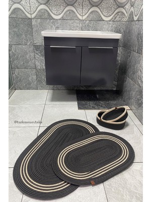 PremiumPort Doğal Jüt Hasır Banyo Seti, Paspas ve Sepet Takımı, Şık Dekorasyon Ürünü