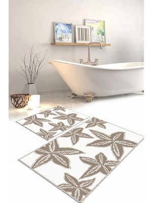 PremiumPort Dijital Baskılı Yıkanabilir Kaymaz Taban Deniz Yıldızı Banyo Paspası Klozet Takımı