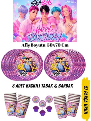 Happyloop Party Saja Boys Kpop Demon Hunters Temalı Doğum Günü Tabak , Bardak , Afiş Seti 50X70 cm