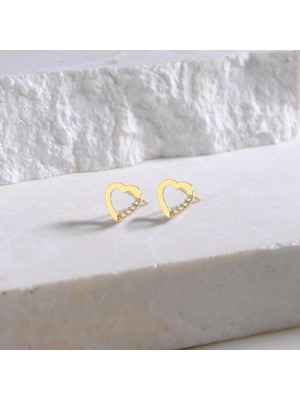 goldkupe 14 Ayar Taşlı Kalp Altın Küpe 1,09 gr