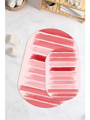 PremiumPort Yıkanabilir Oval Banyo Paspası Çiftli Kaymaz Taban Seti