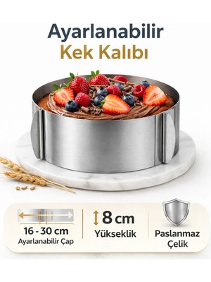 Lilasso Ayarlanabilir Yuvarlak Kelepçeli Kek Pasta Kalıbı-Çelik