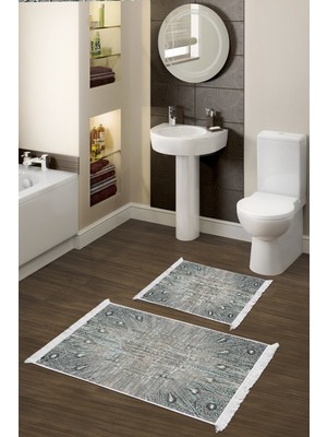 PremiumPort Yıkanabilir Kaymaz Taban Banyo Paspası, Modern Mavi, 60X100 ve 50X60