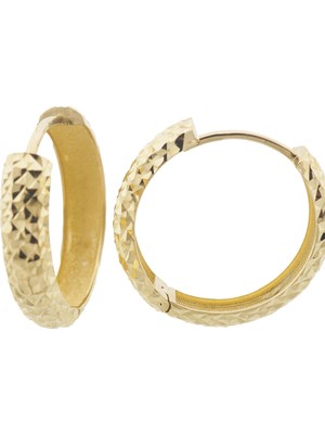 İryum 14 Ayar Altın Halka Küpe Kalemli Gövde-Gizli Kilit