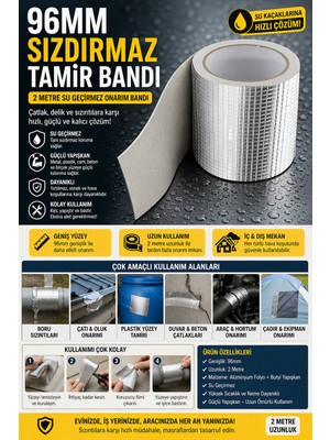 Kaia Life 96MM Sızdırmaz Tamir Bandı 2 Metre Su Geçirmez Çatlak Boru Çatı Onarım Bandı