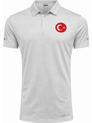 Ghassy Co. Türk Bayrak Logolu Polo Yaka Hafif Esnek Hızlı Kuruyan Kumaş Performans Spor Tişört