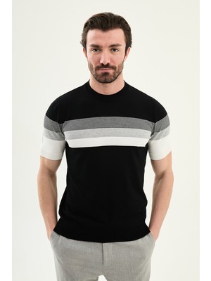 MCR Çizgili Slim Fit Bisiklet Yaka Erkek Triko T-Shirt