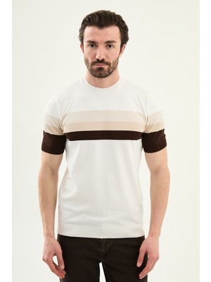 MCR Çizgili Slim Fit Bisiklet Yaka Erkek Triko T-Shirt