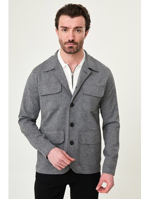 MCR Kırçıllı Slim Fit Torba Cep Apaç Yaka Erkek Trenchcoat