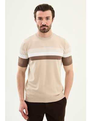 MCR Çizgili Slim Fit Bisiklet Yaka Erkek Triko T-Shirt