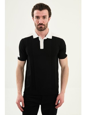 MCR Desenli Slim Fit Polo Yaka Fermuarlı Erkek Triko T-Shirt