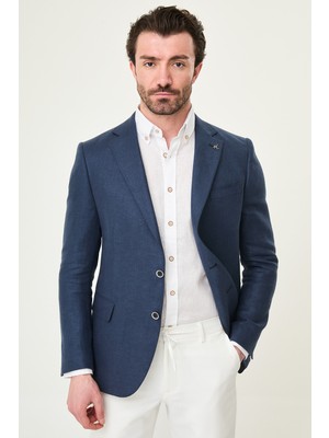 MCR Desenli Slim Fit Mono Yaka Keten Erkek Ceket