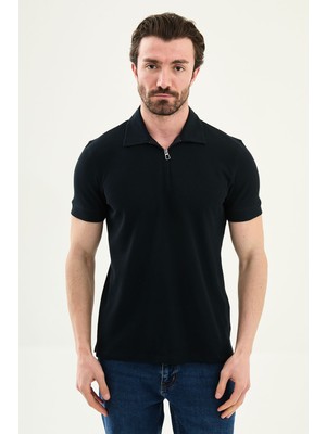MCR Düz Slim Fit Fermuarlı Polo Yaka Erkek T-Shirt