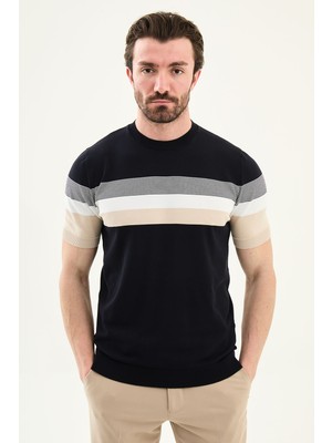 MCR Çizgili Slim Fit Bisiklet Yaka Erkek Triko T-Shirt