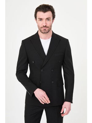 MCR Düz Slim Fit Geniş Yaka Kruvaze Erkek Takım Elbise